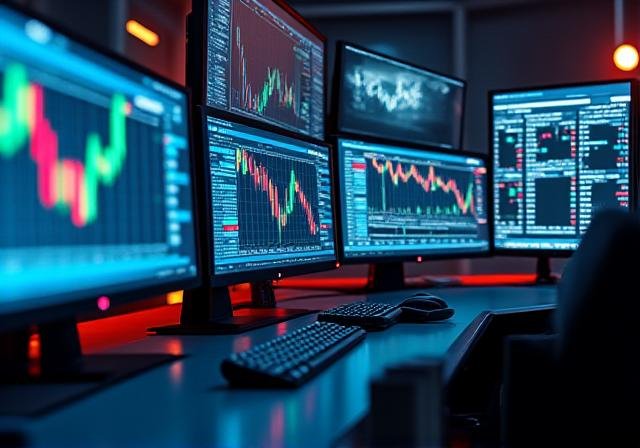 Close-up of professional trading platform on high-resolution screens